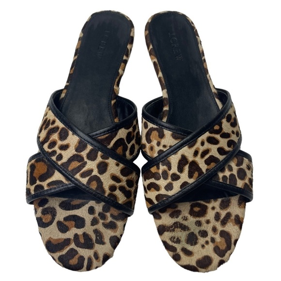J. Crew Women’s Leather Leopard CrissCross Strap Sandals - Picture 9 of 9